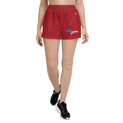 Michigan Upper Peninsula Athletic Shorts (w/ UP USA Flag Outline) | Women's - Thimbleberry Red