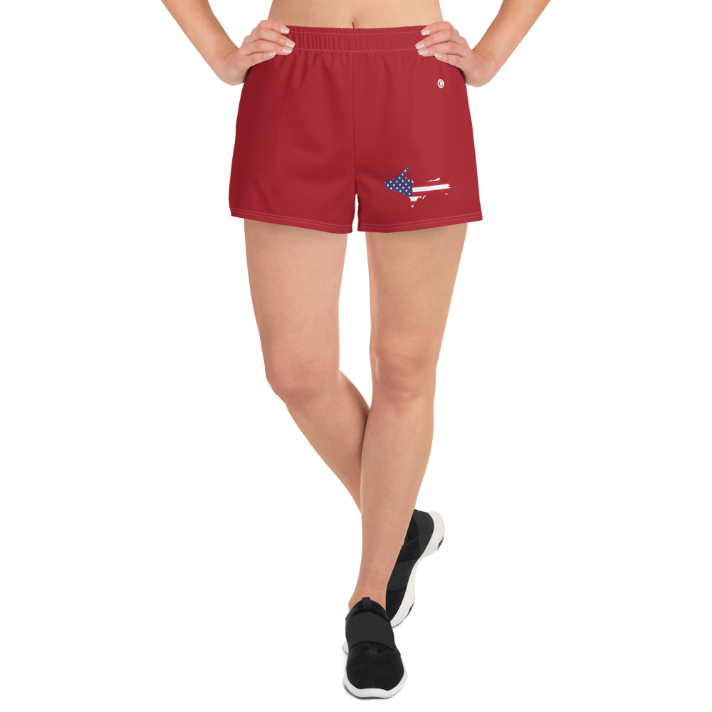 Michigan Upper Peninsula Athletic Shorts (w/ UP USA Flag Outline) | Women's - Thimbleberry Red