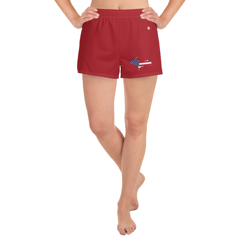 Michigan Upper Peninsula Athletic Shorts (w/ UP USA Flag Outline) | Women's - Thimbleberry Red