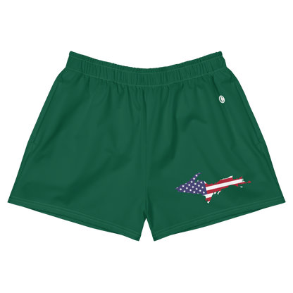 Michigan Upper Peninsula Athletic Shorts (w/ UP USA Flag Outline) | Women's - Superior Green