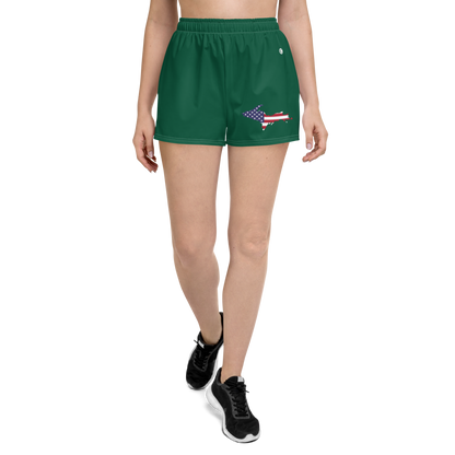 Michigan Upper Peninsula Athletic Shorts (w/ UP USA Flag Outline) | Women's - Superior Green