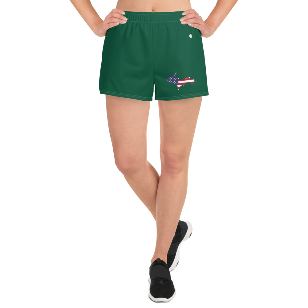 Michigan Upper Peninsula Athletic Shorts (w/ UP USA Flag Outline) | Women's - Superior Green