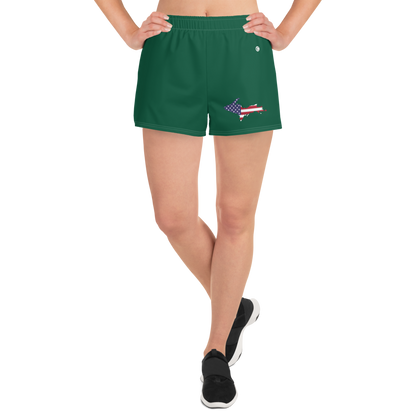 Michigan Upper Peninsula Athletic Shorts (w/ UP USA Flag Outline) | Women's - Superior Green