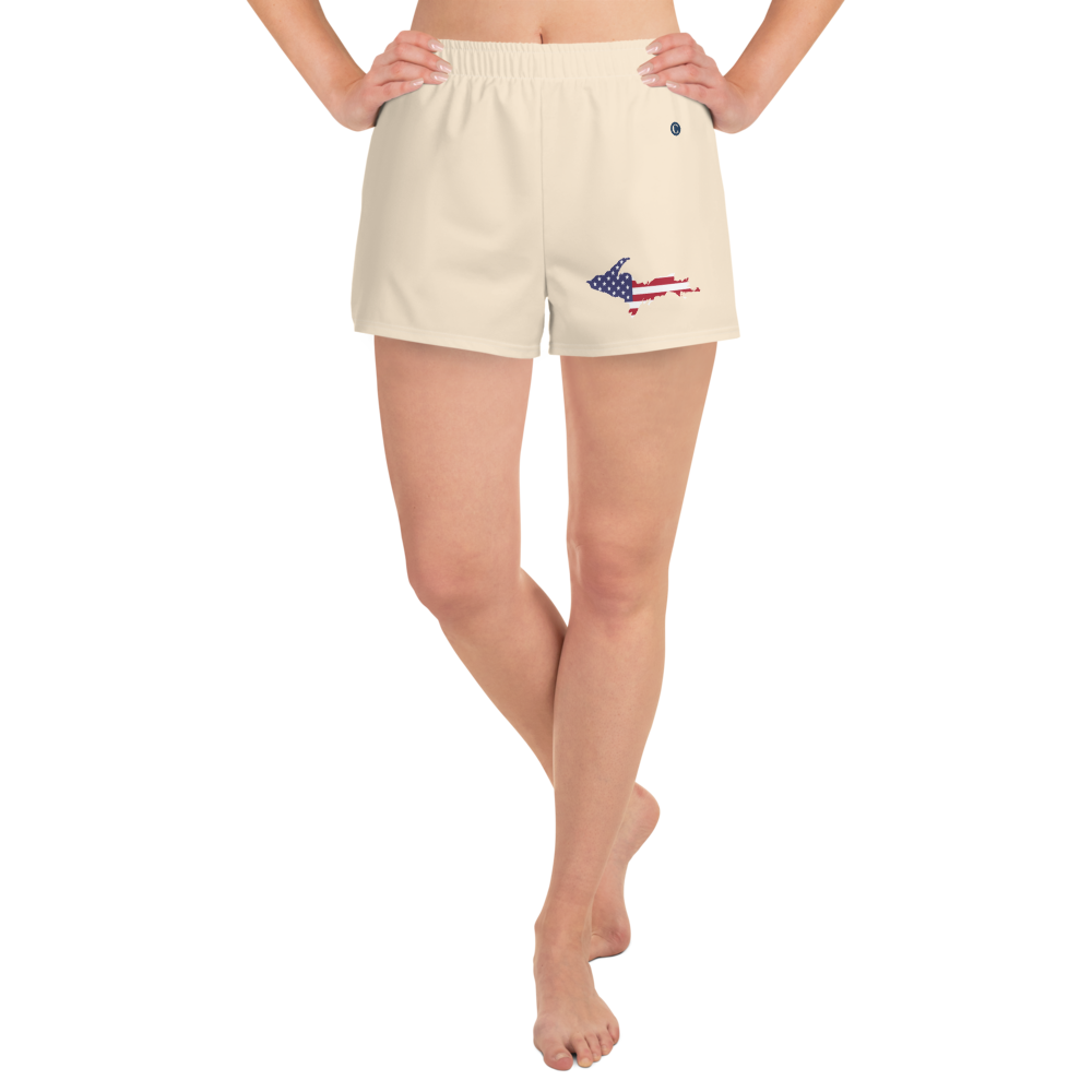 Michigan Upper Peninsula Athletic Shorts (w/ UP USA Flag) | Women's - Champagne White