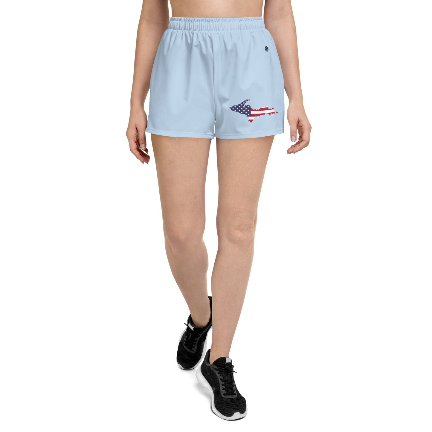 Michigan Upper Peninsula Athletic Shorts (w/ UP USA Flag) | Women's - Light Blue