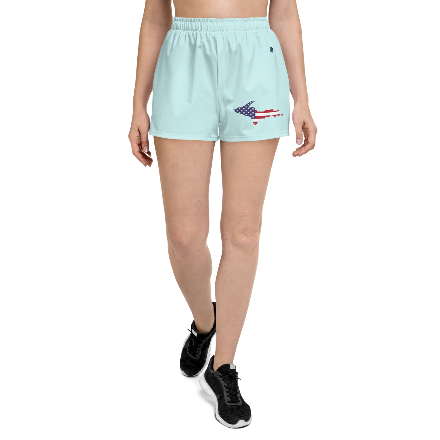 Michigan Upper Peninsula Athletic Shorts (w/ UP USA Flag) | Women's - Cyan