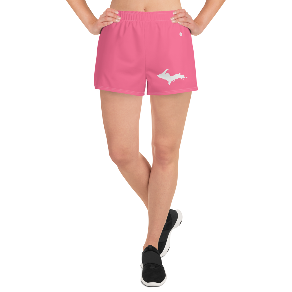 Michigan Upper Peninsula Athletic Shorts (w/ UP Outline) | Women's - Rhodochrosite Pink