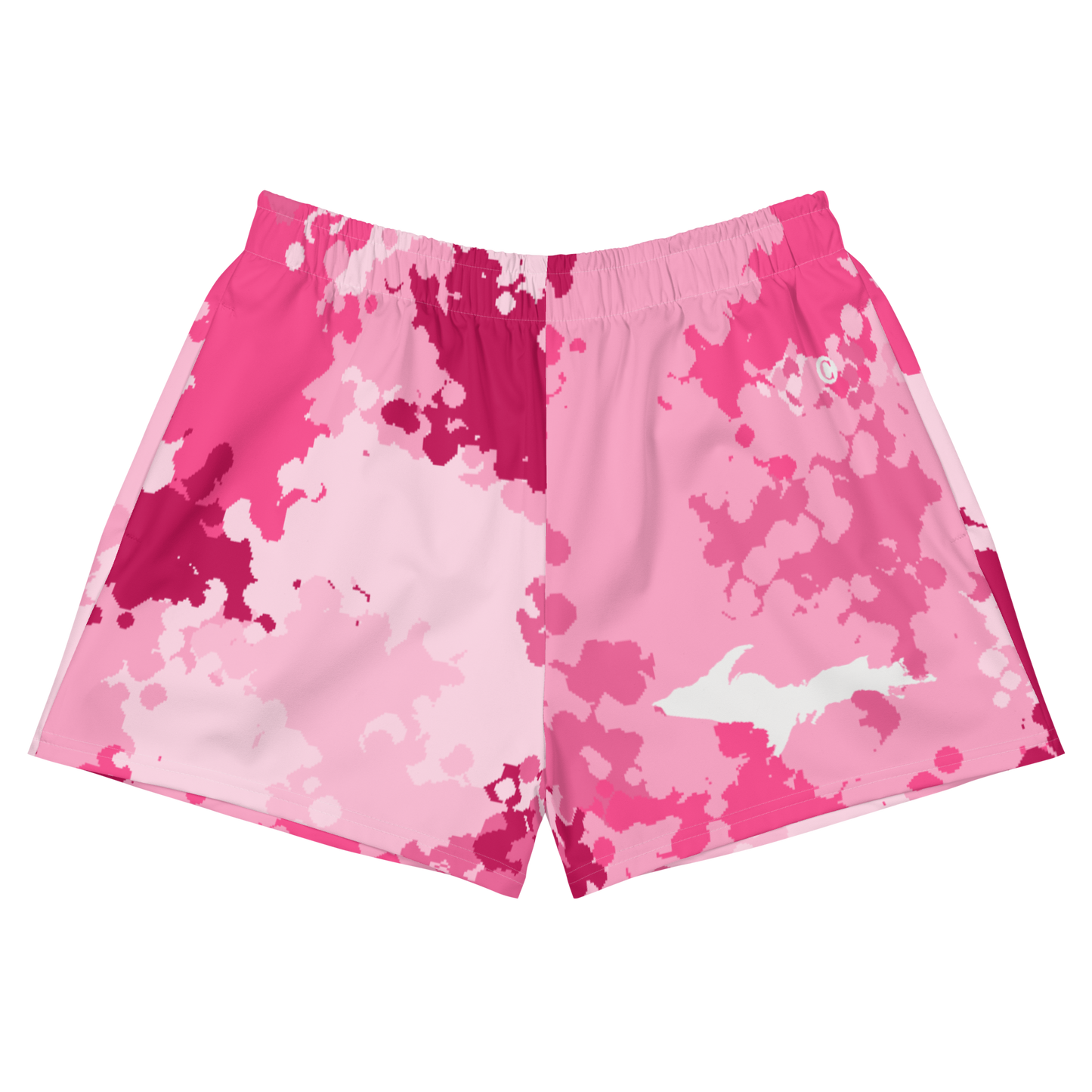 Michigan Upper Peninsula Athletic Shorts (w/ UP Outline) | Women's - Pink Camo