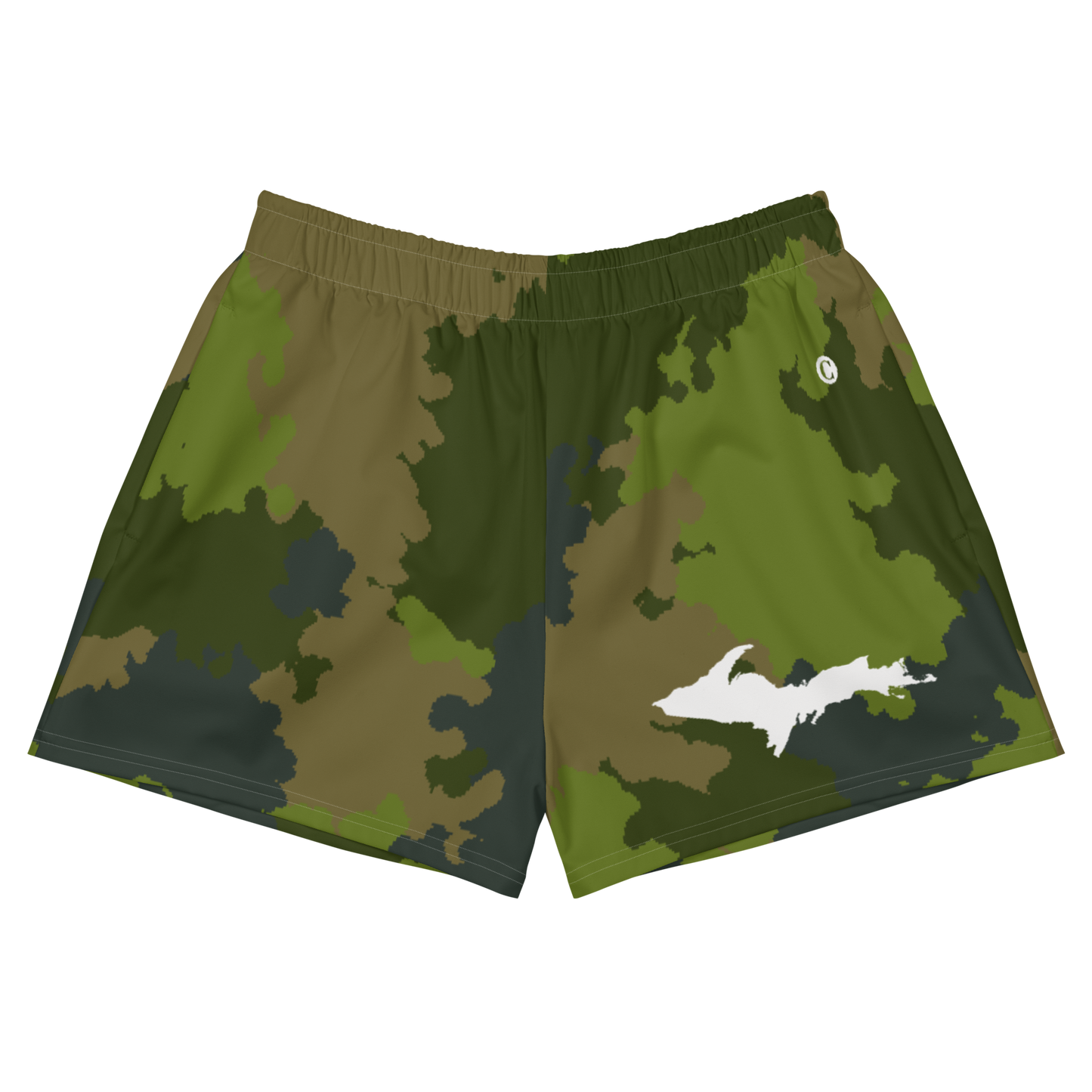 Michigan Upper Peninsula Athletic Shorts (w/ UP Outline) | Women's - Woodland Camo