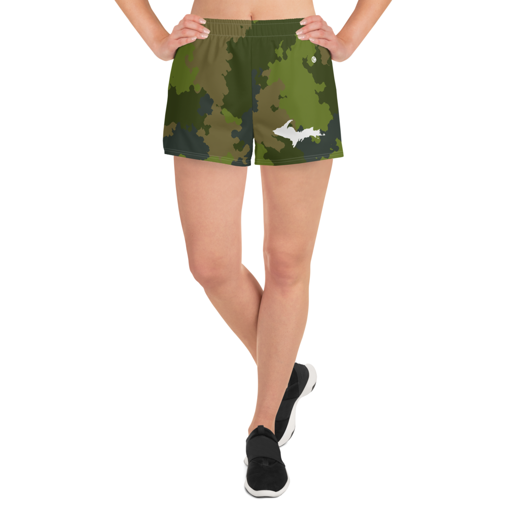 Michigan Upper Peninsula Athletic Shorts (w/ UP Outline) | Women's - Woodland Camo