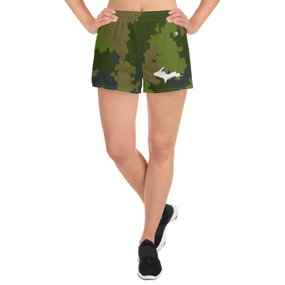 Michigan Upper Peninsula Athletic Shorts (w/ UP Outline) | Women's - Woodland Camo