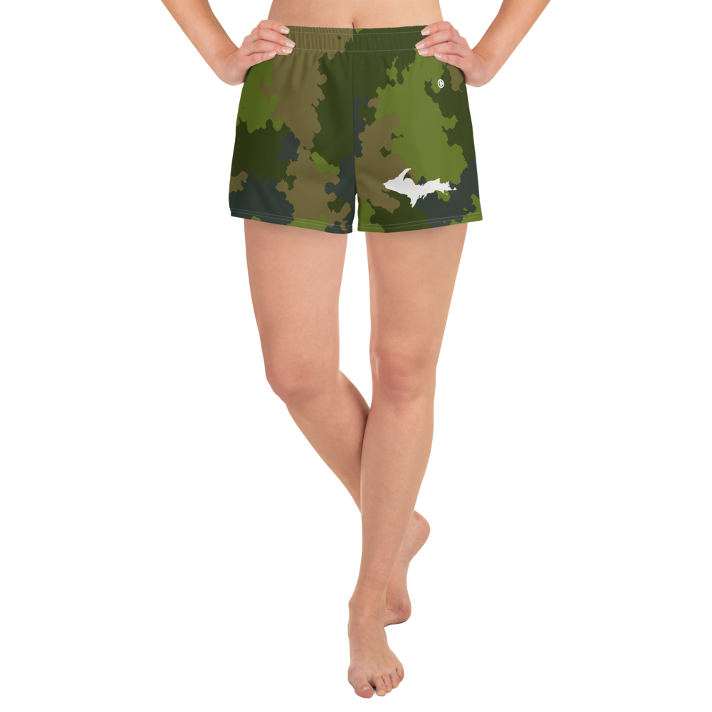 Michigan Upper Peninsula Athletic Shorts (w/ UP Outline) | Women's - Woodland Camo