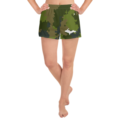 Michigan Upper Peninsula Athletic Shorts (w/ UP Outline) | Women's - Woodland Camo