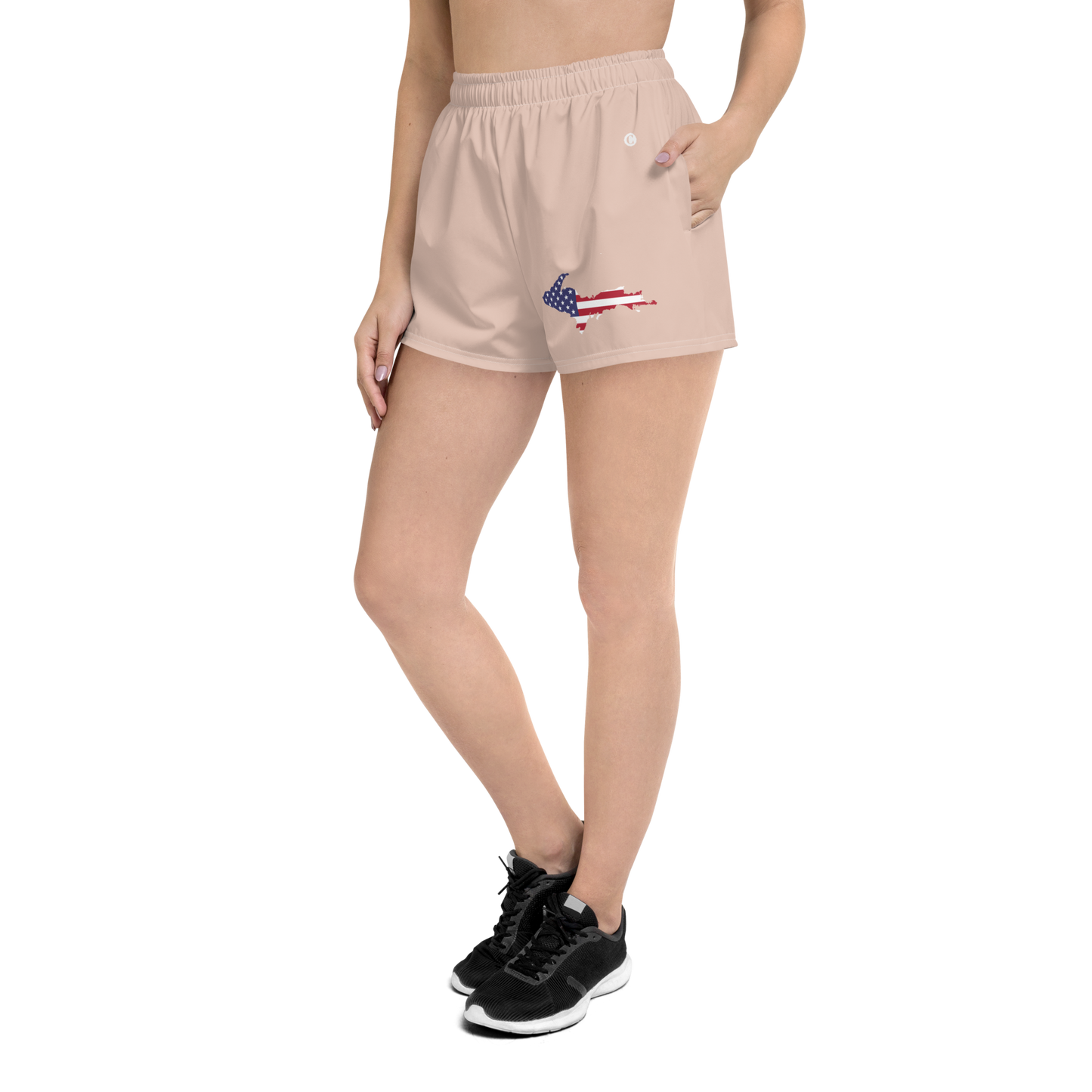 Michigan Upper Peninsula Athletic Shorts (w/ UP USA Flag Outline) | Women's - Rose Gold