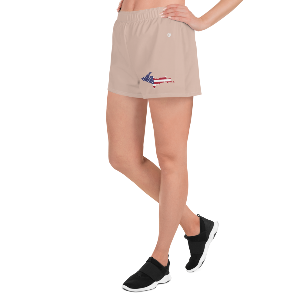 Michigan Upper Peninsula Athletic Shorts (w/ UP USA Flag Outline) | Women's - Rose Gold