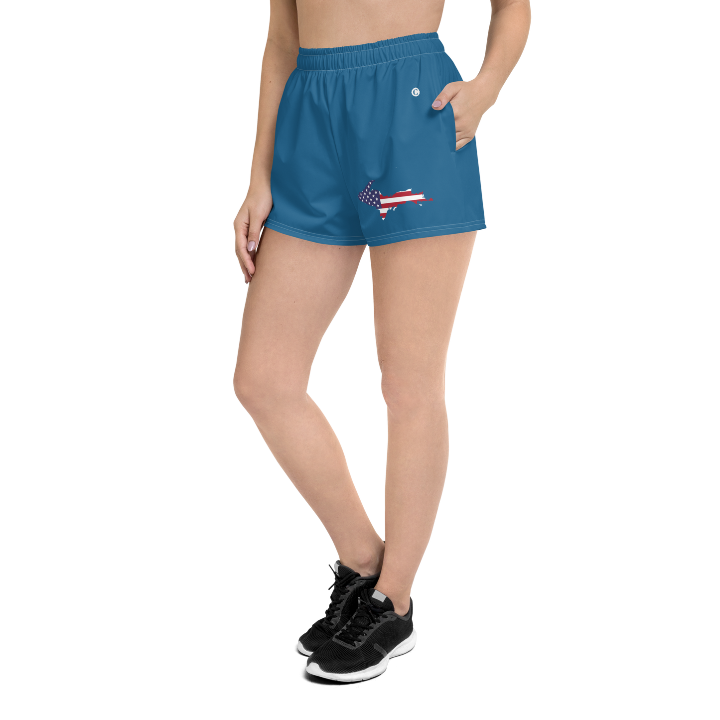 Michigan Upper Peninsula Athletic Shorts (w/ UP USA Flag Outline) | Women's - Blueberry