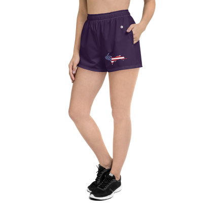 Michigan Upper Peninsula Athletic Shorts (w/ UP USA Flag Outline) | Women's - Blackcurrant