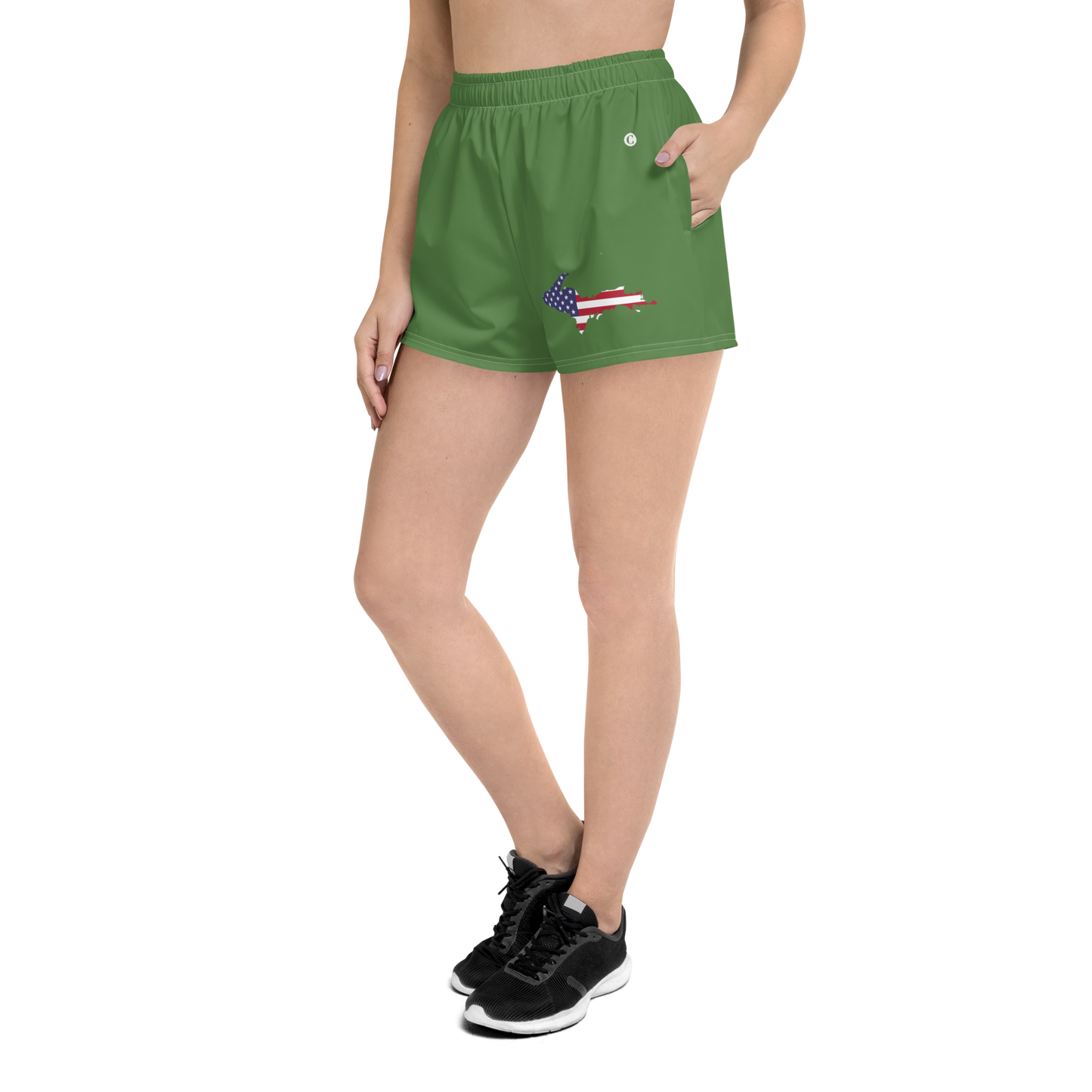 Michigan Upper Peninsula Athletic Shorts (w/ UP USA Flag Outline) | Women's - Pine Green