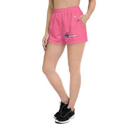 Michigan Upper Peninsula Athletic Shorts (w/ UP USA Flag Outline) | Women's - Rhodochrosite Pink