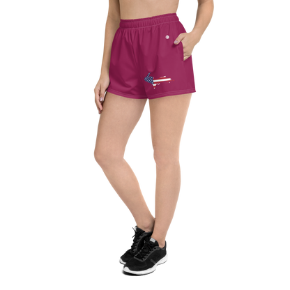 Michigan Upper Peninsula Athletic Shorts (w/ UP USA Flag Outline) | Women's - Ruby Red