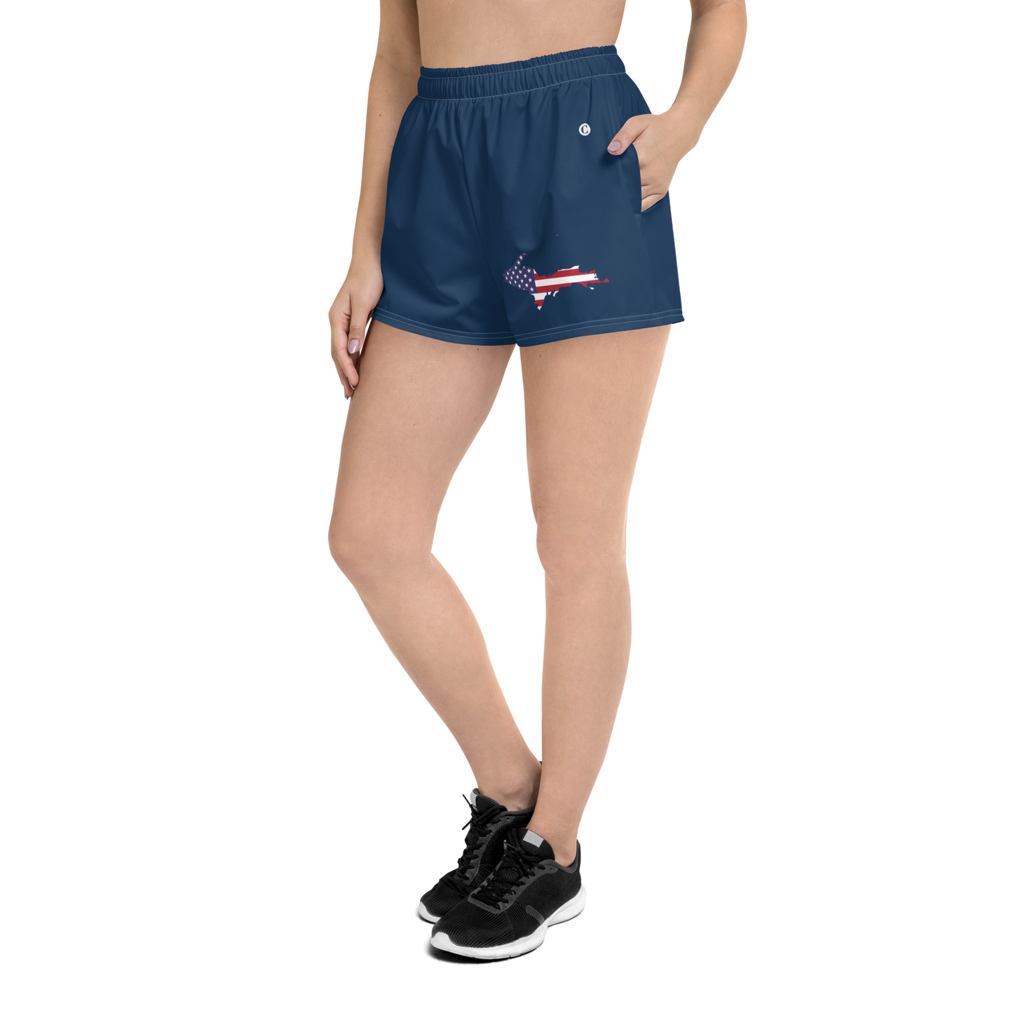 Michigan Upper Peninsula Athletic Shorts (w/ UP USA Flag) | Women's - Navy