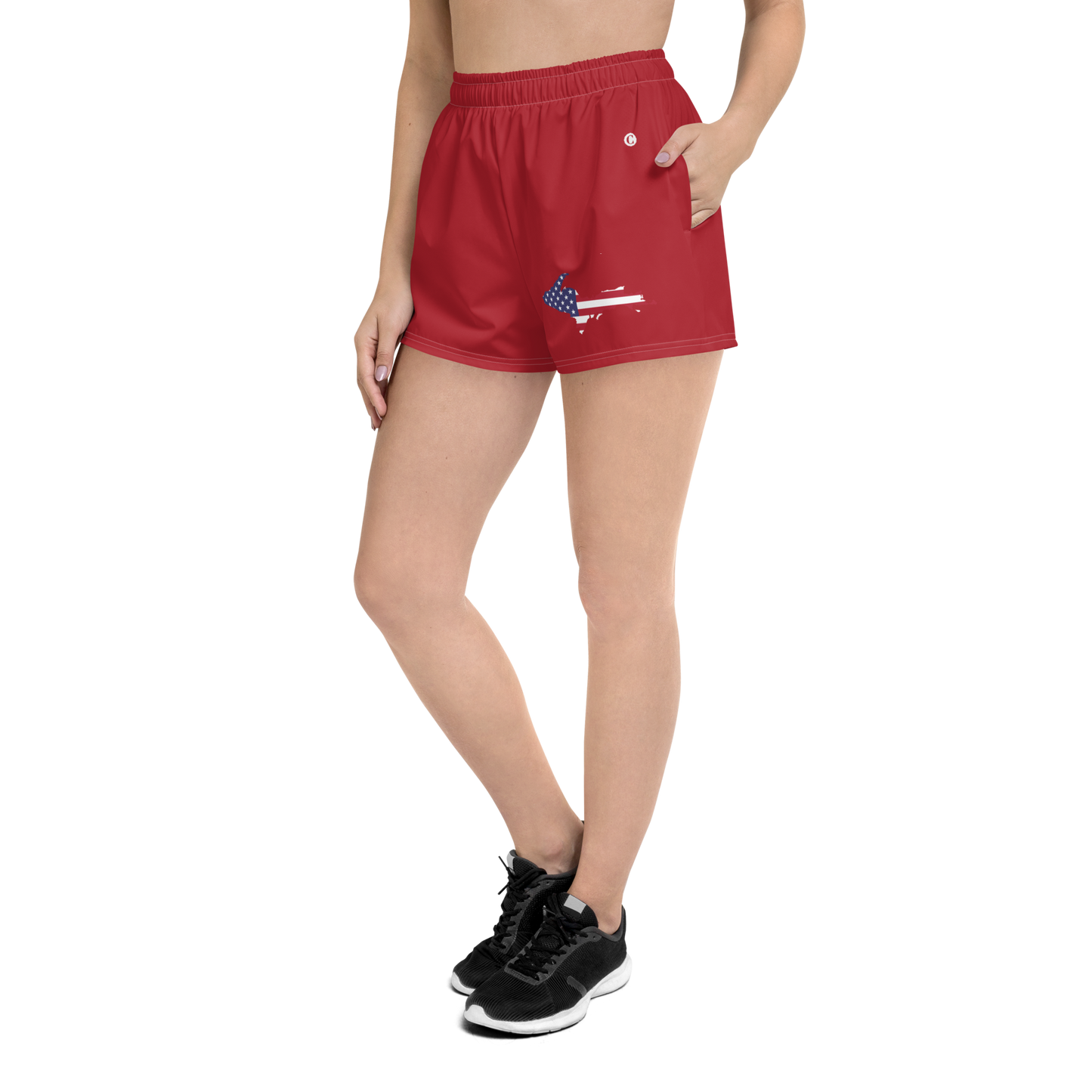 Michigan Upper Peninsula Athletic Shorts (w/ UP USA Flag Outline) | Women's - Thimbleberry Red