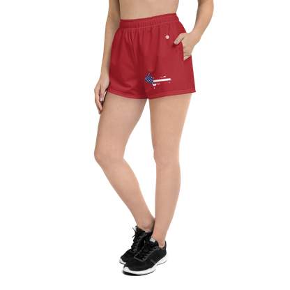 Michigan Upper Peninsula Athletic Shorts (w/ UP USA Flag Outline) | Women's - Thimbleberry Red