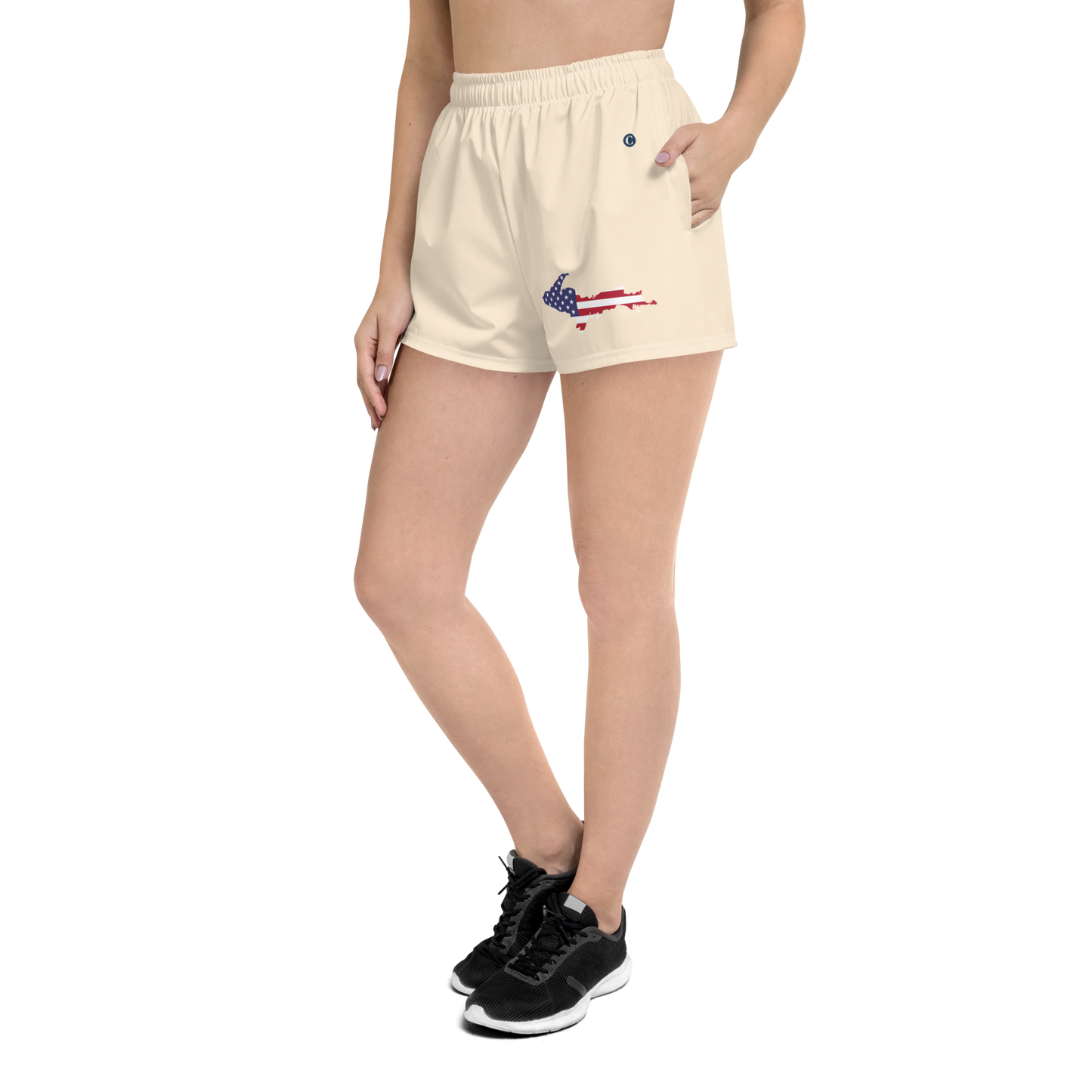 Michigan Upper Peninsula Athletic Shorts (w/ UP USA Flag) | Women's - Champagne White