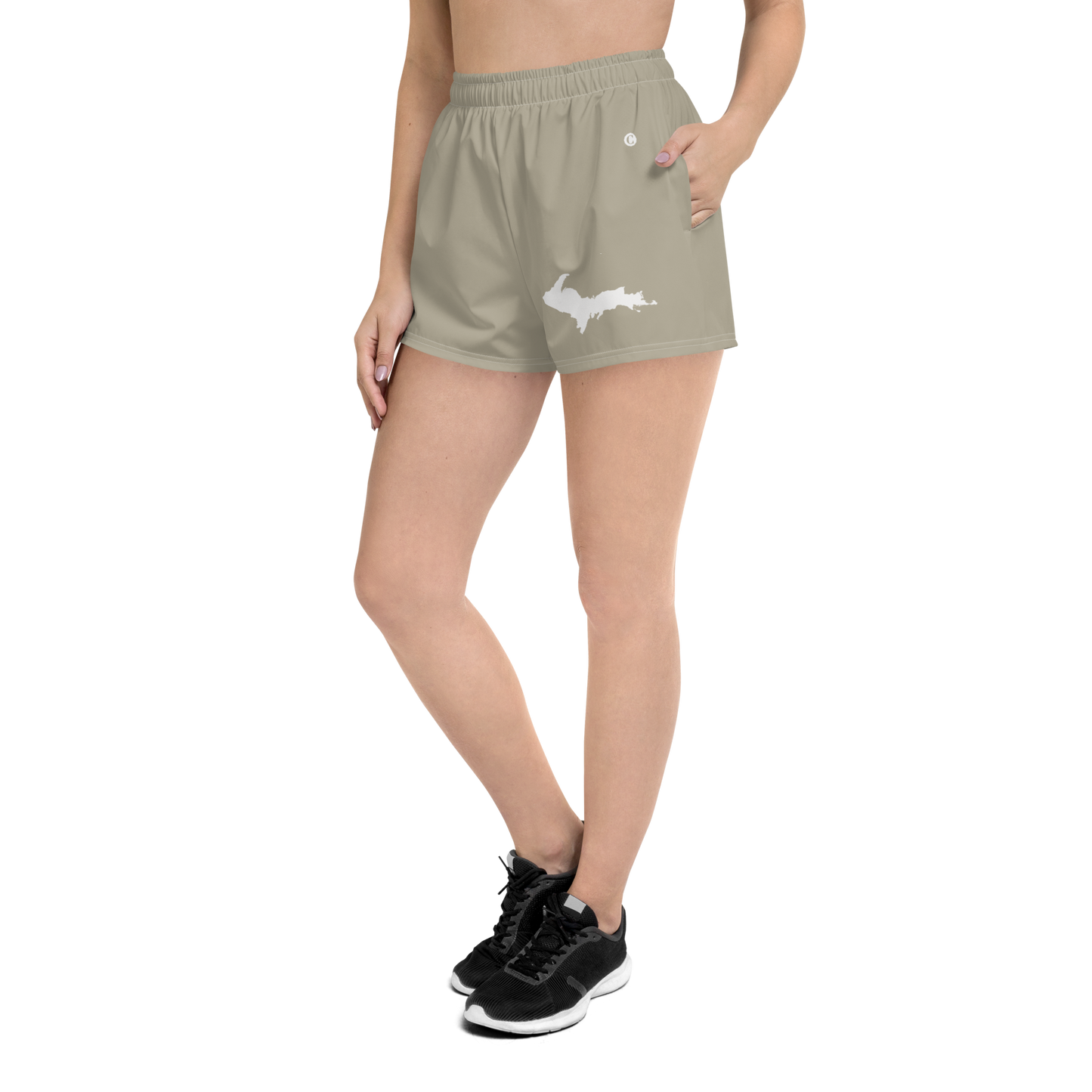 Michigan Upper Peninsula Athletic Shorts (w/ UP Outline) | Women's - Petoskey Stone Beige