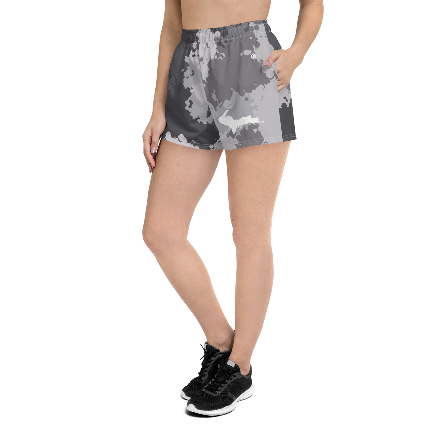 Michigan Upper Peninsula Athletic Shorts (w/ UP Outline) | Women's - Iron Ore Camo