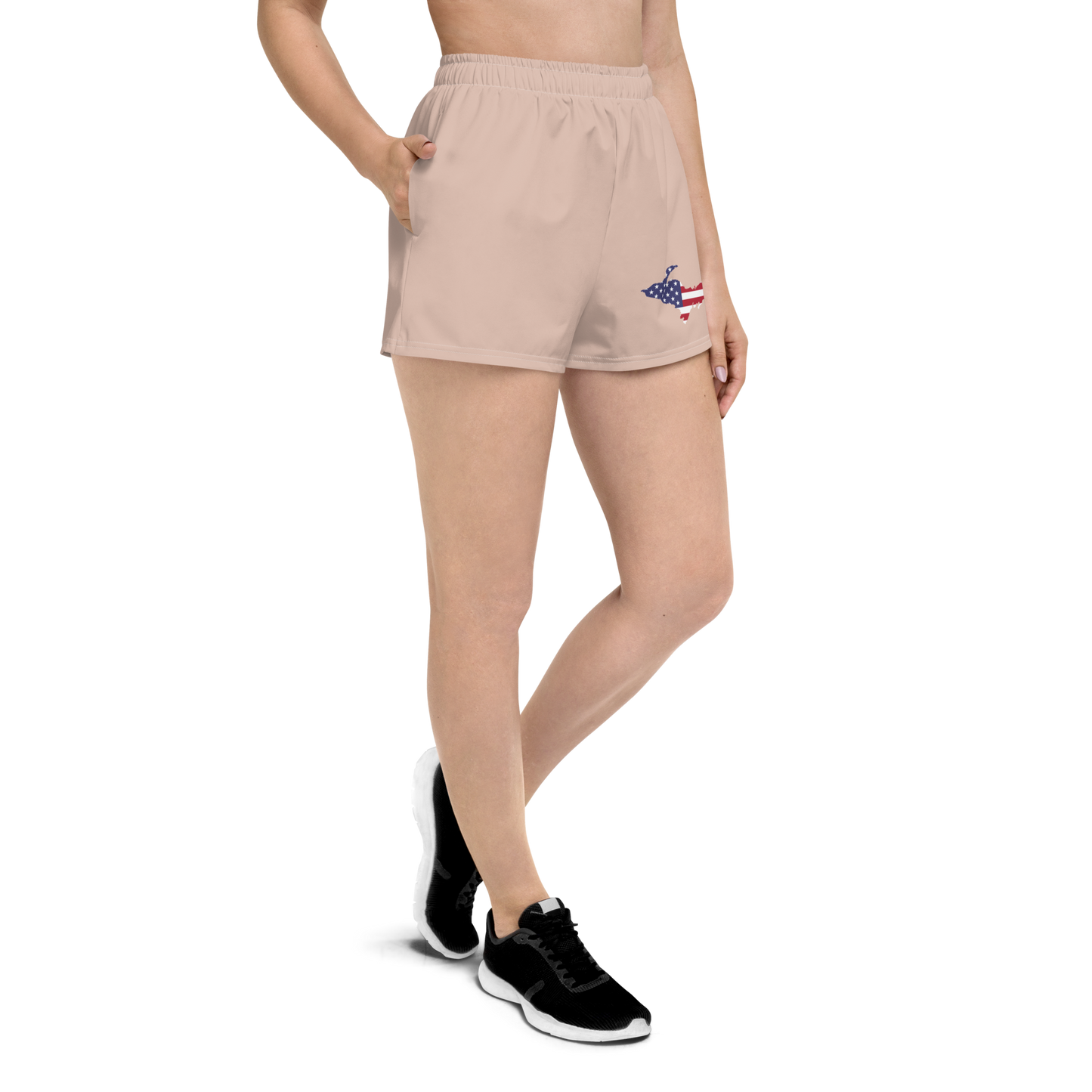 Michigan Upper Peninsula Athletic Shorts (w/ UP USA Flag Outline) | Women's - Rose Gold