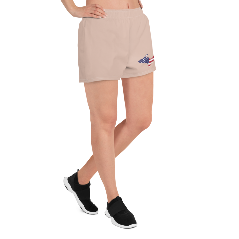 Michigan Upper Peninsula Athletic Shorts (w/ UP USA Flag Outline) | Women's - Rose Gold