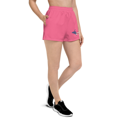 Michigan Upper Peninsula Athletic Shorts (w/ UP USA Flag Outline) | Women's - Rhodochrosite Pink