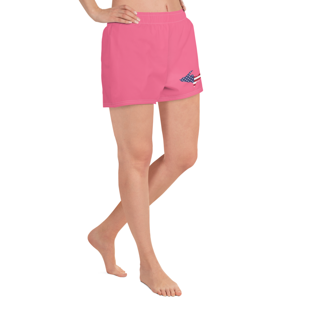 Michigan Upper Peninsula Athletic Shorts (w/ UP USA Flag Outline) | Women's - Rhodochrosite Pink