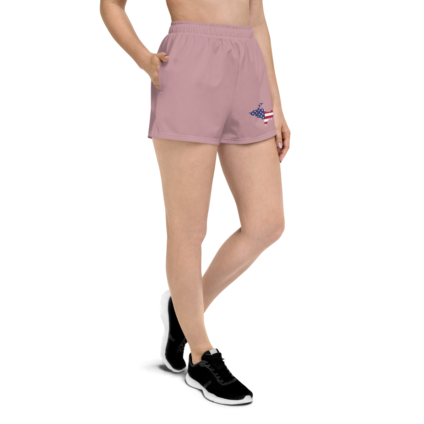 Michigan Upper Peninsula Athletic Shorts (w/ UP USA Flag Outline) | Women's - Cherry Blossom Pink