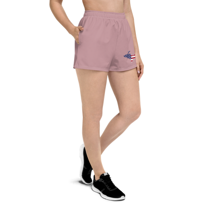 Michigan Upper Peninsula Athletic Shorts (w/ UP USA Flag Outline) | Women's - Cherry Blossom Pink