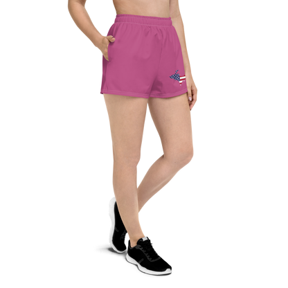 Michigan Upper Peninsula Athletic Shorts (w/ UP USA Flag Outline) | Women's - Apple Blossom Pink