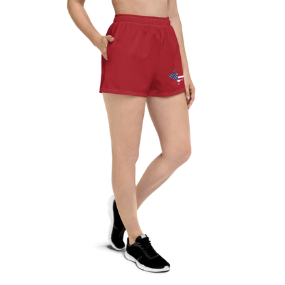 Michigan Upper Peninsula Athletic Shorts (w/ UP USA Flag Outline) | Women's - Thimbleberry Red