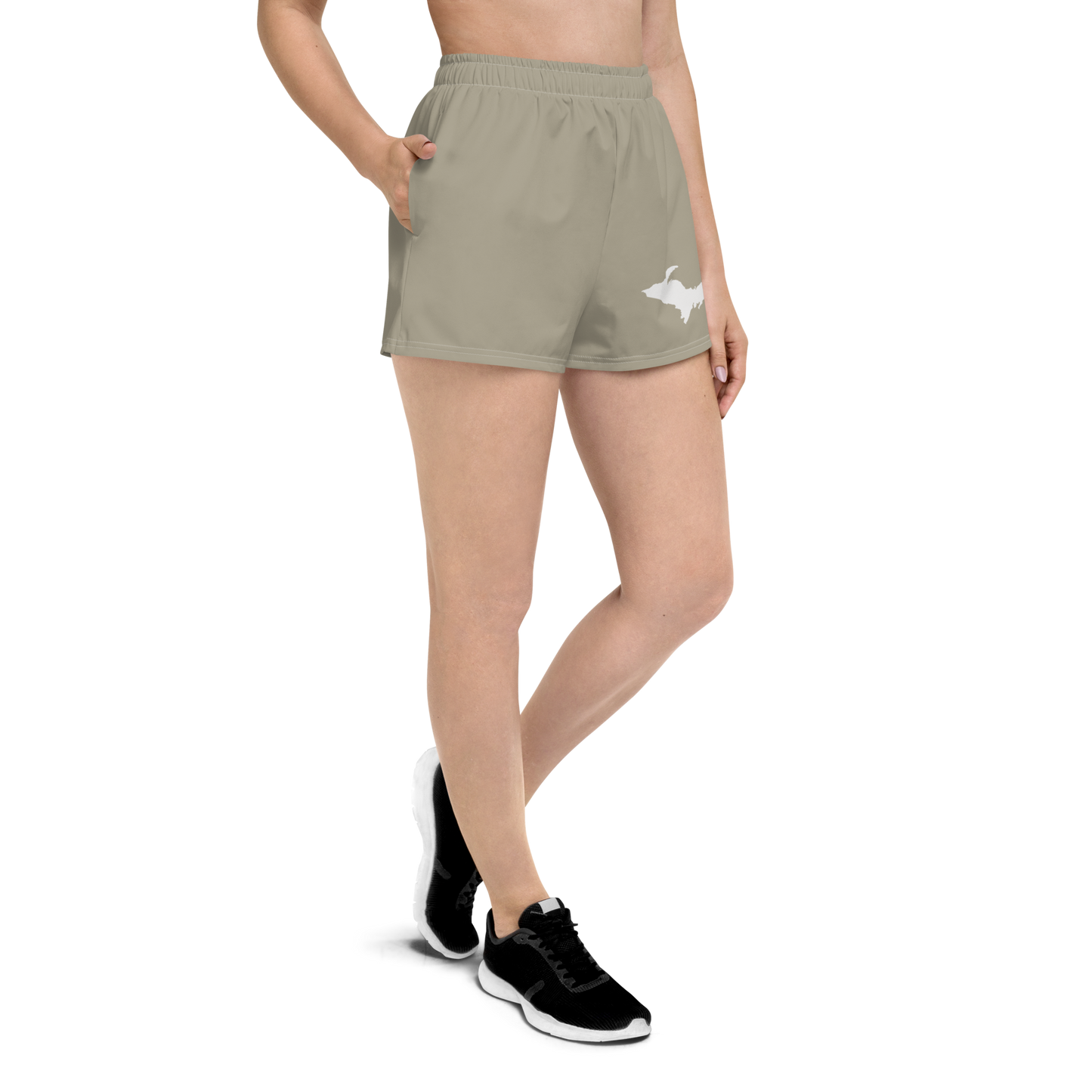 Michigan Upper Peninsula Athletic Shorts (w/ UP Outline) | Women's - Petoskey Stone Beige