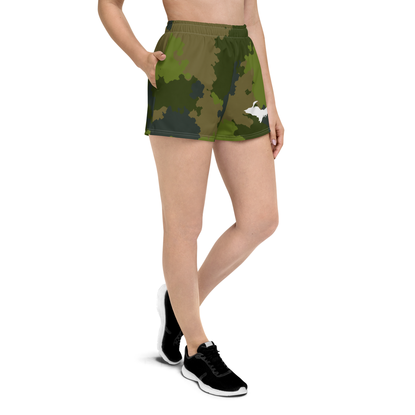 Michigan Upper Peninsula Athletic Shorts (w/ UP Outline) | Women's - Woodland Camo