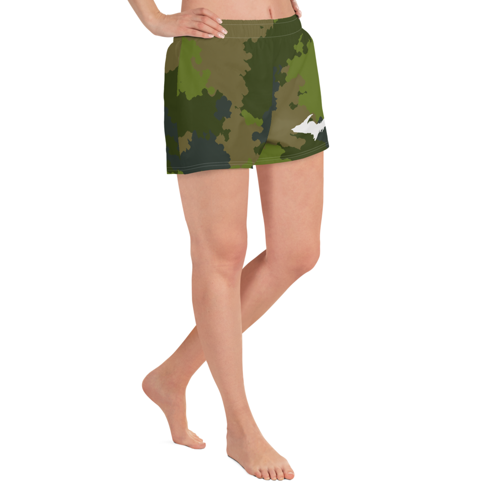 Michigan Upper Peninsula Athletic Shorts (w/ UP Outline) | Women's - Woodland Camo