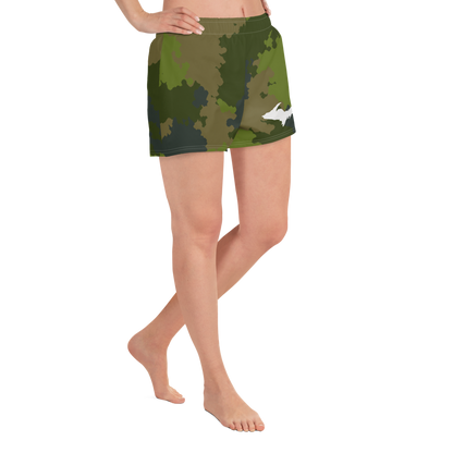 Michigan Upper Peninsula Athletic Shorts (w/ UP Outline) | Women's - Woodland Camo