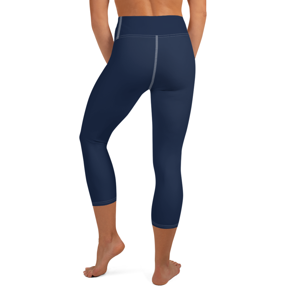 Michigan Upper Peninsula Yoga Capri Leggings (w/ UP USA Flag Outline) | Navy