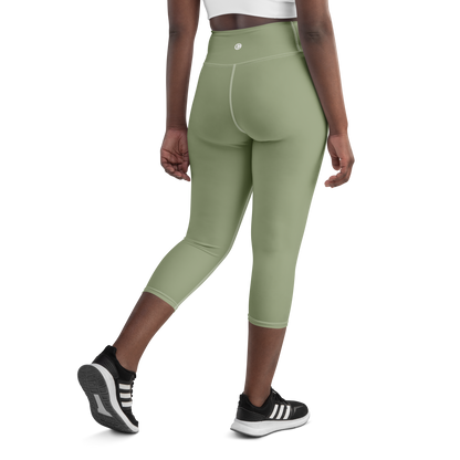 Michigan Upper Peninsula Yoga Capri Leggings (w/ UP USA Flag) | Beachgrass Green