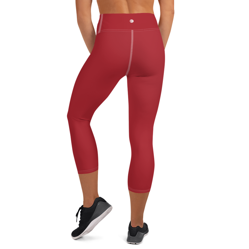 Michigan Upper Peninsula Yoga Capri Leggings (w/ UP USA Flag) | Thimbleberry Red