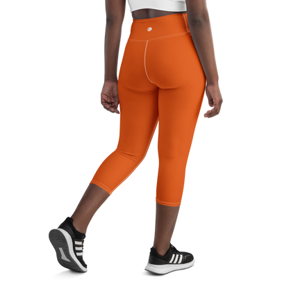 Michigan Upper Peninsula Yoga Capri Leggings (w/ UP USA Flag) | Maple Leaf Orange