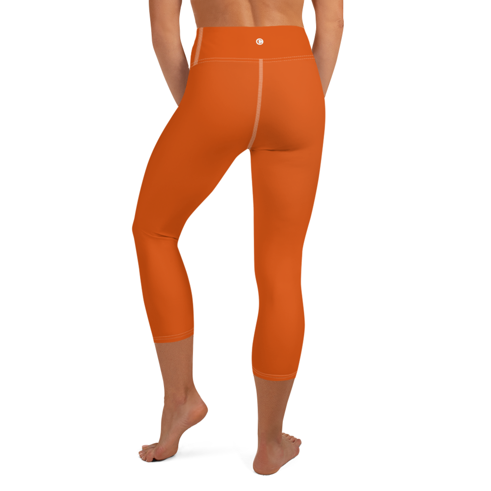 Michigan Upper Peninsula Yoga Capri Leggings (w/ UP USA Flag) | Maple Leaf Orange