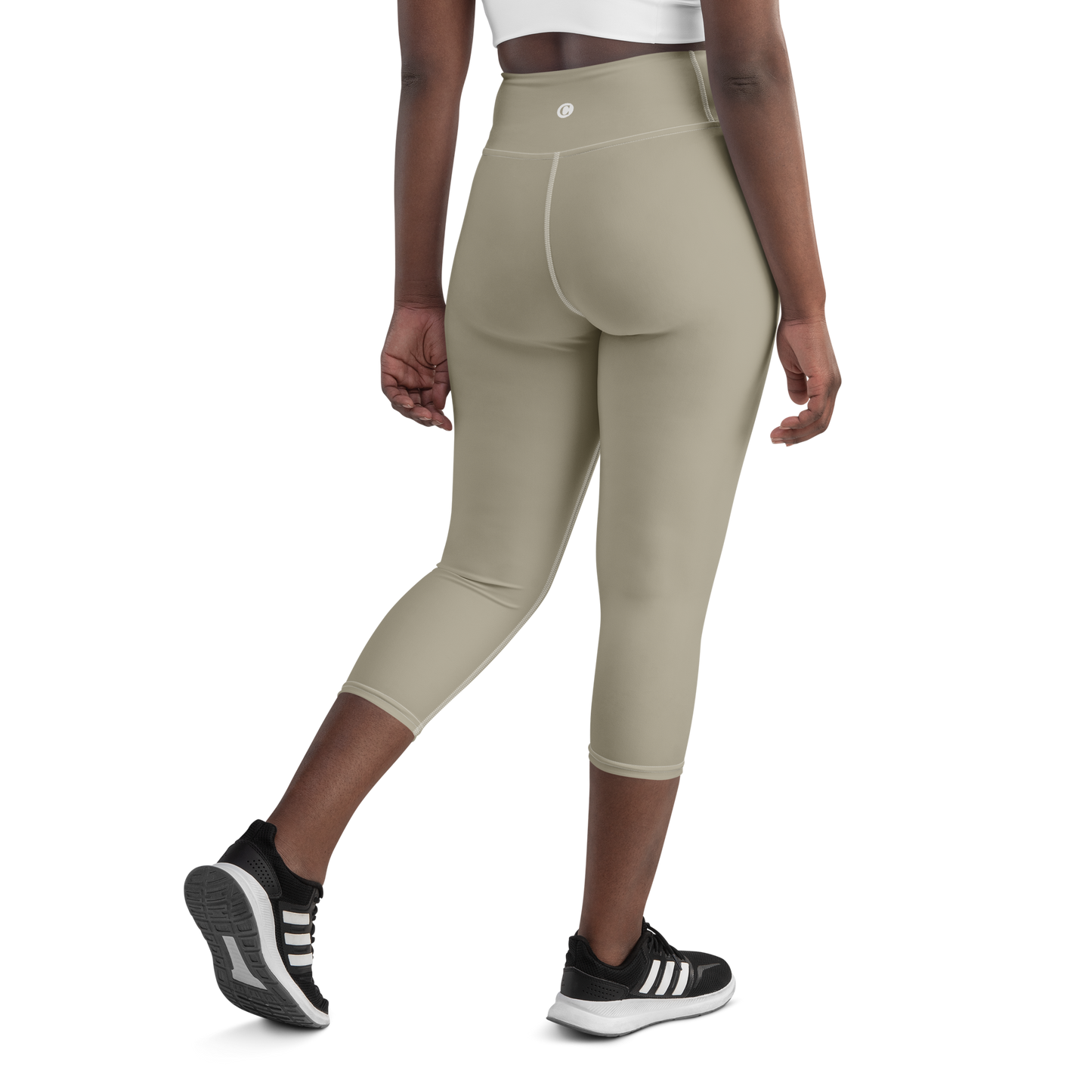 Michigan Upper Peninsula Yoga Capri Leggings (w/ UP USA Flag) | Petoskey Stone Beige