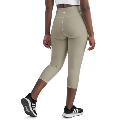 Michigan Upper Peninsula Yoga Capri Leggings (w/ UP USA Flag) | Petoskey Stone Beige