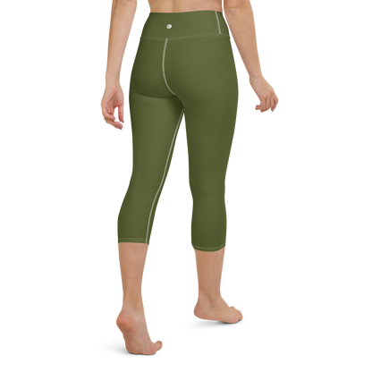 Michigan Upper Peninsula Yoga Capri Leggings (w/ UP USA Flag) | Army Green